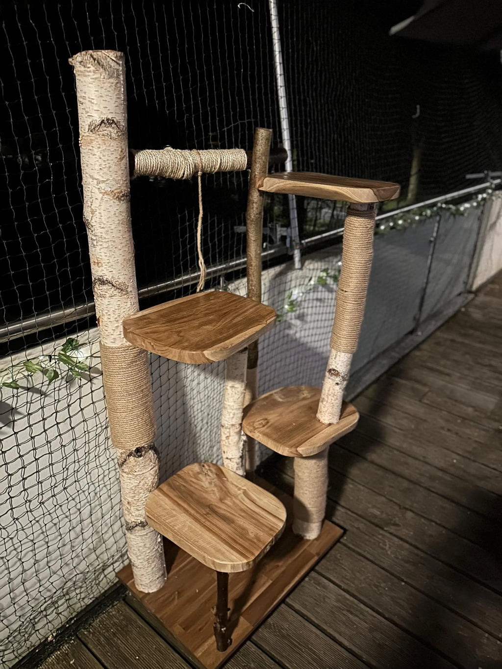 Kratzbaum "Bruno" aus Naturholz - Handgefertigt – Birke & Akazie – Für Innen und Außen – Platzsparend  – Kratzmöbel für Katzen – Nachhaltiges Design Bunterkopf