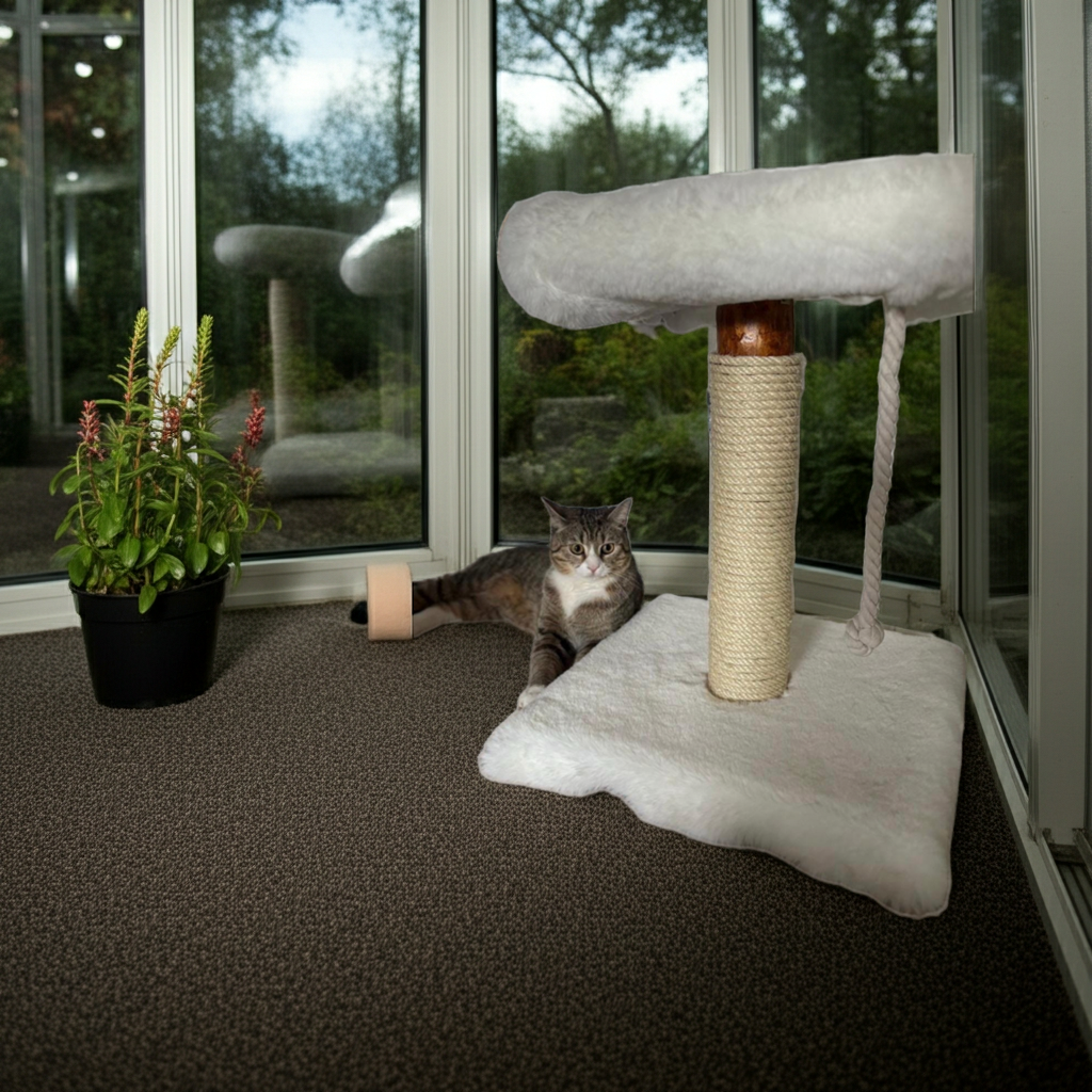 Kratzbaum - "Lisa" - 40-50 cm hoch – Fellbezogen, Naturholz & Entrindet - extra dickes Sisal – Handgemacht Bunterkopf - Katzenmöbel mit Charakter